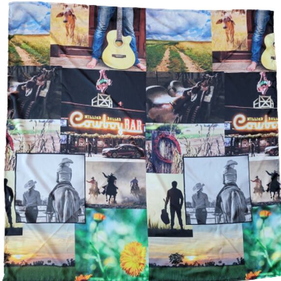 Cowboy Collage Printed Western Southwestern Wild Rag Scarf Accent - Picture 1 of 2